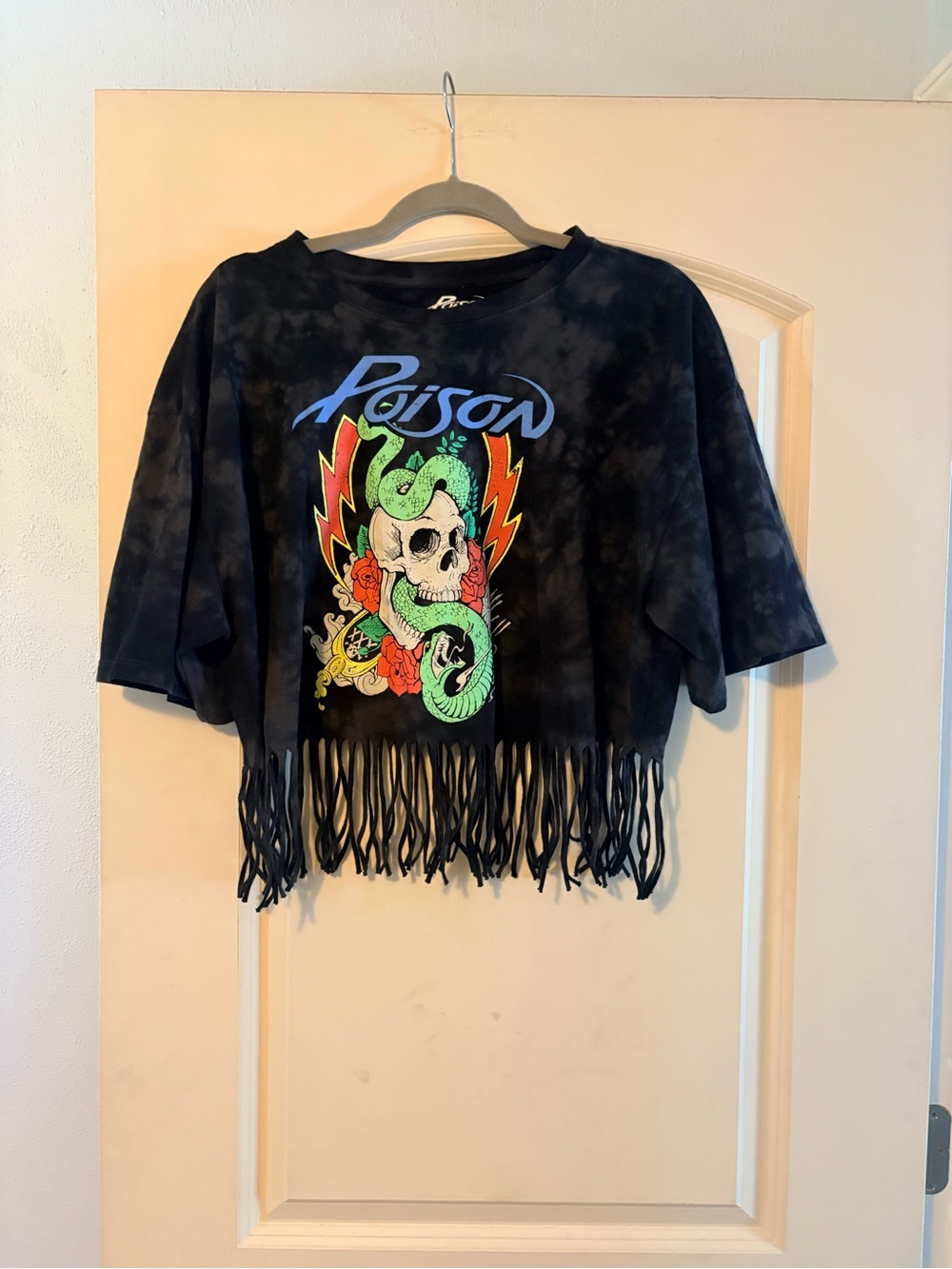 Poison Graphic Fringe Crop Tee - Black